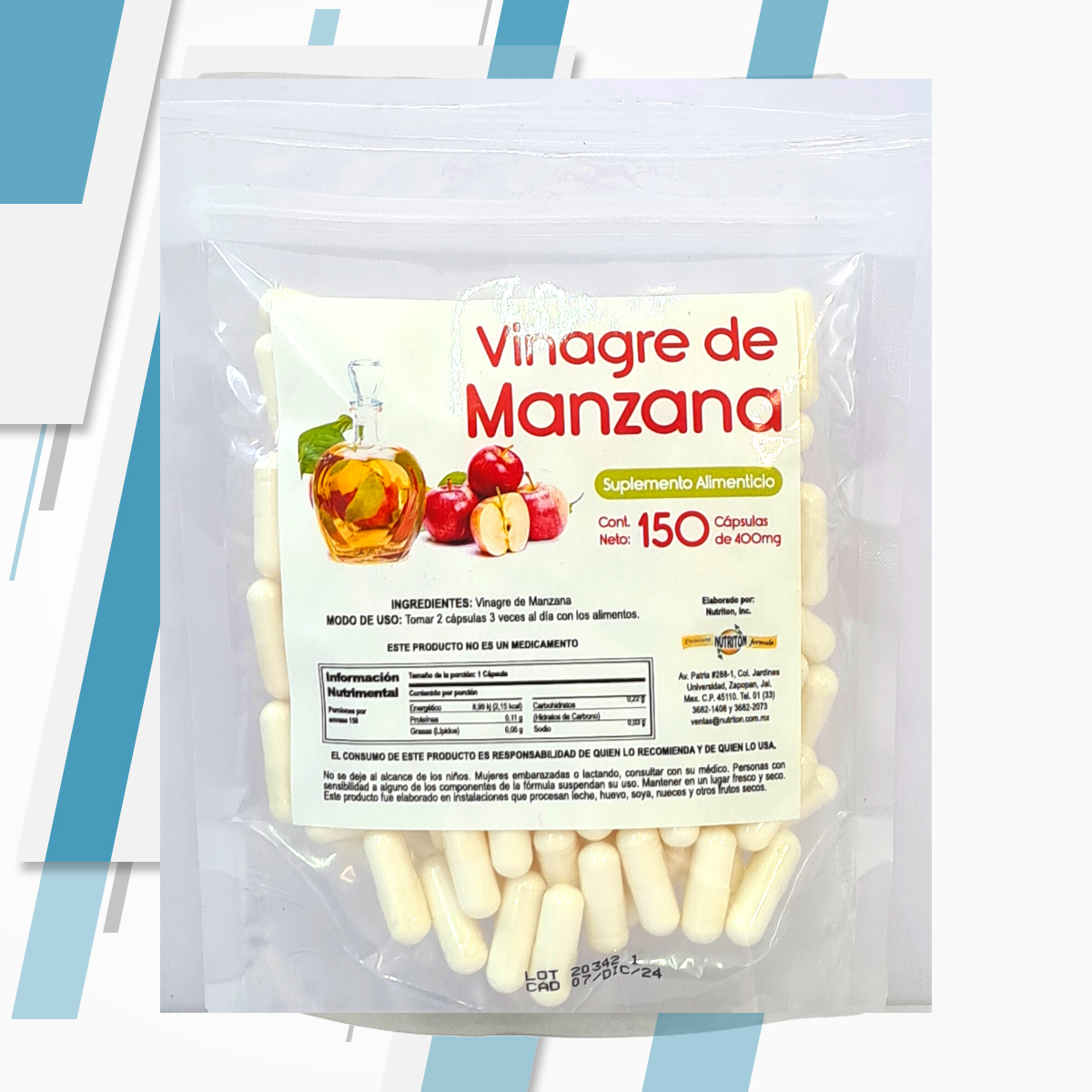 VINAGRE DE MANZANA 150 CAPS 400M