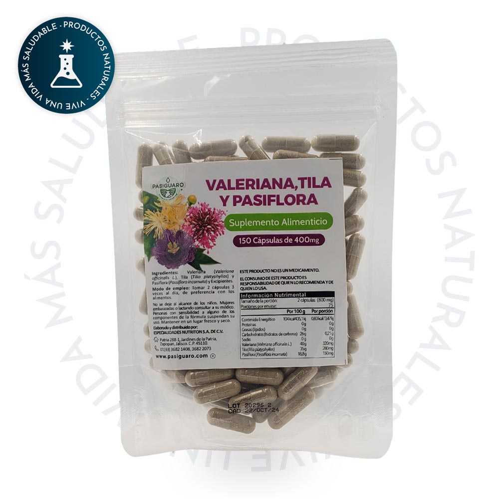 TILA VALERIANA Y PASIFLORA  150 caps DE 400 mg PASIGUARO