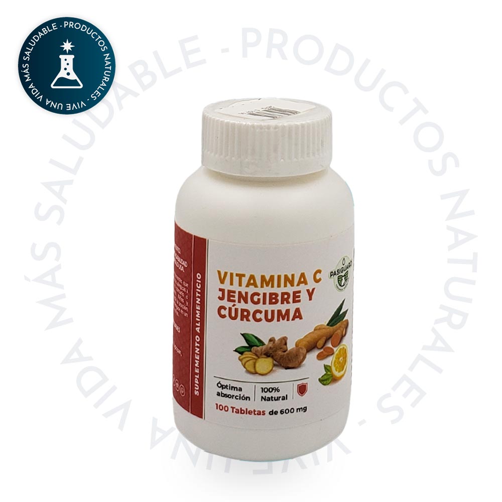 VITAMINA C, JENGIBRE Y CURCUMA CON 100 TABLETAS DE 600mg